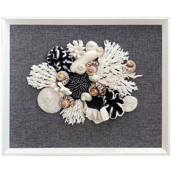 Natural Coral in Black on Grey Linen Wall Art